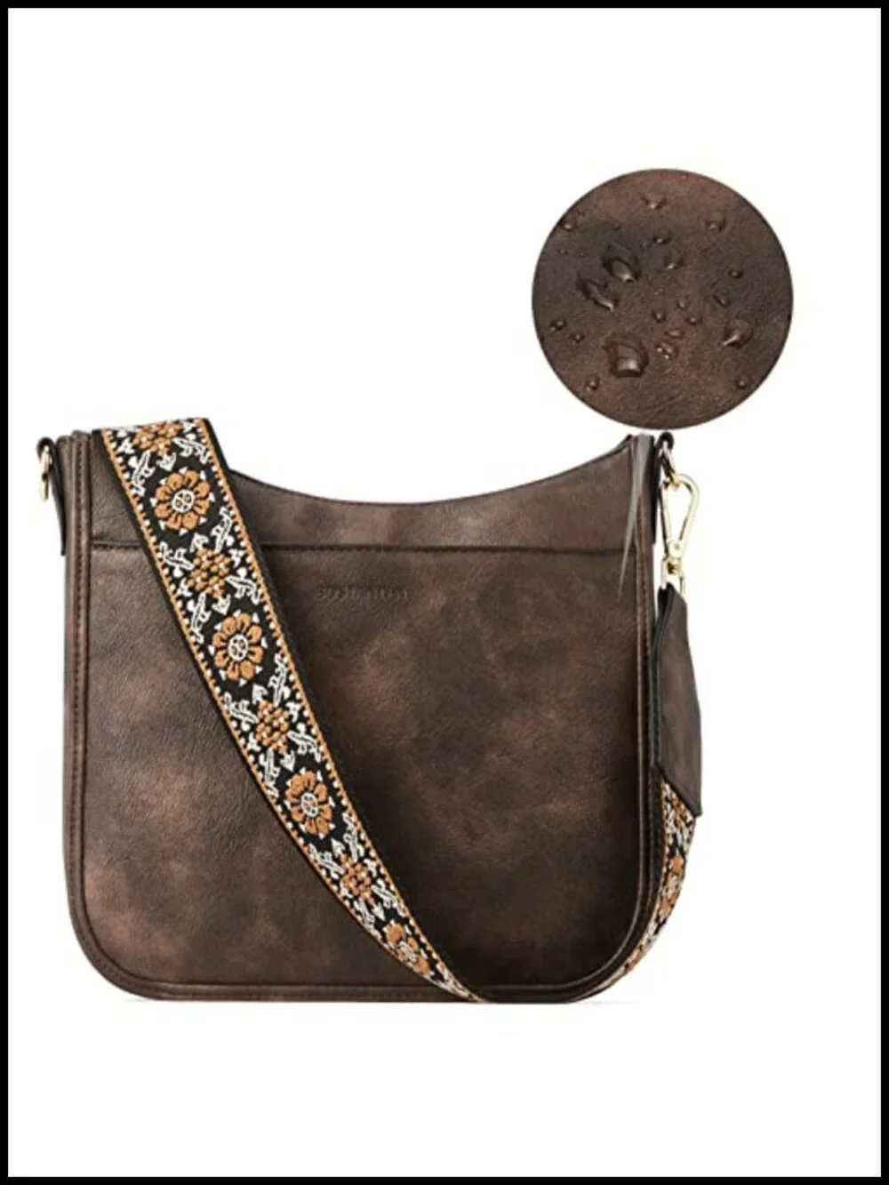 Vegan Leather Hobo Crossbody Bag with Wide Guitar Strap